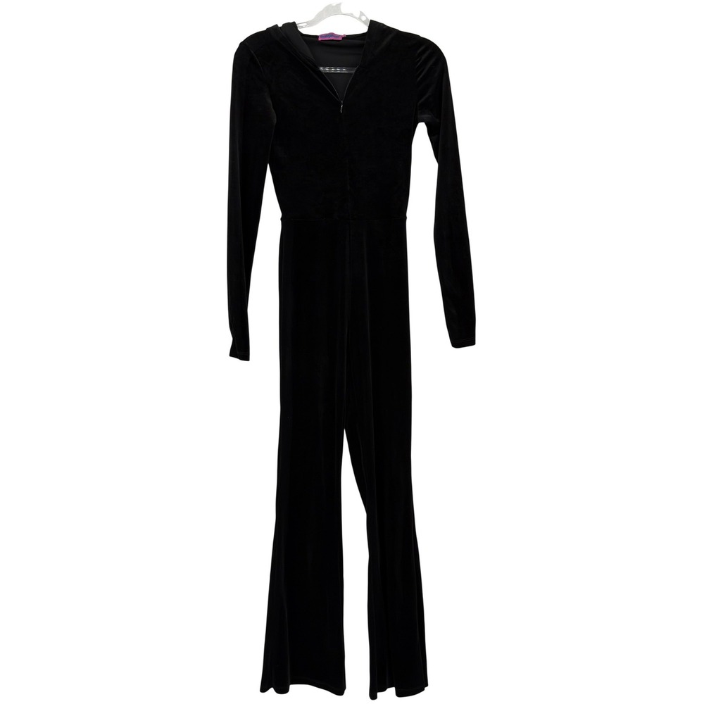 Edikted Jumpsuit Womens Small Black Velvet Hooded Y2K Vamp Witchy Whimsigoth